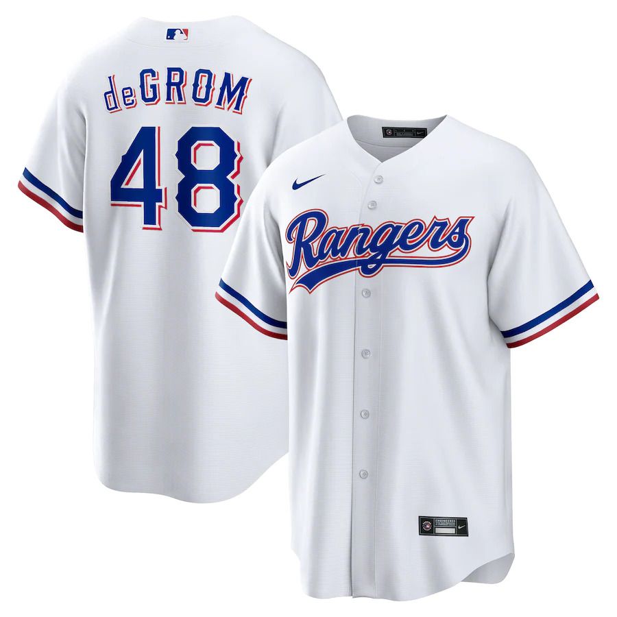 Men Texas Rangers #48 Jacob deGrom Nike White Home Replica Player MLB Jersey
